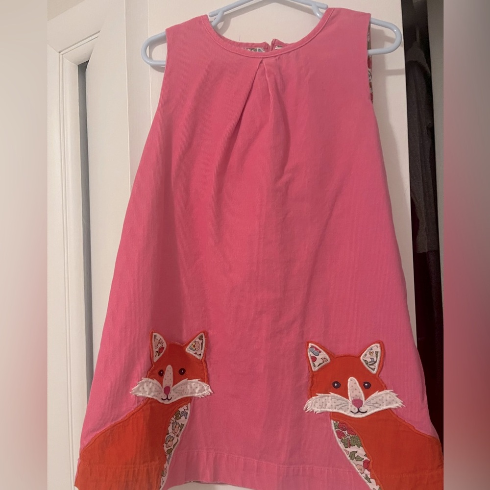 EUC Mini Boden Appliqué Fox Corduroy Dress 3-4Y